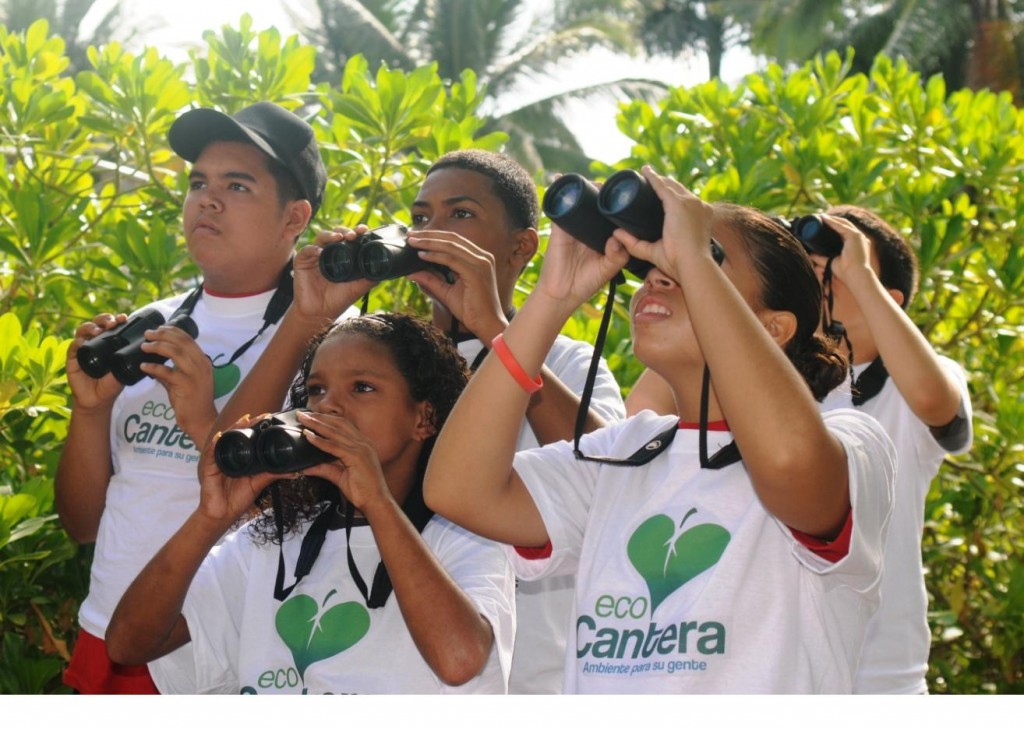 Youth with binoculars