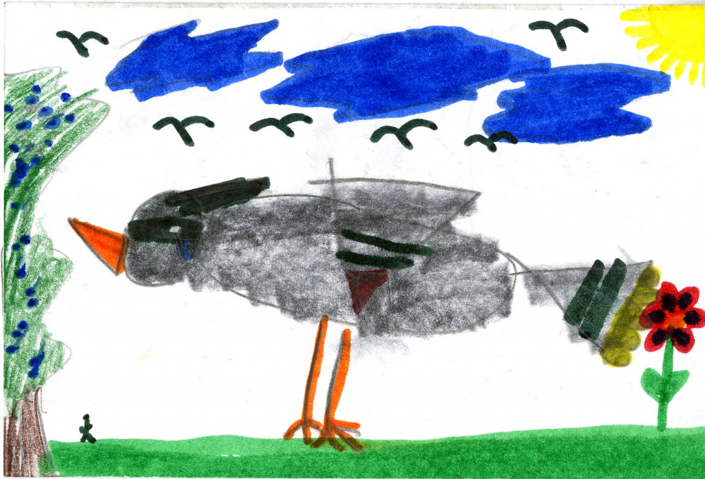 Drawing of Giant Grey bird on a sunny day